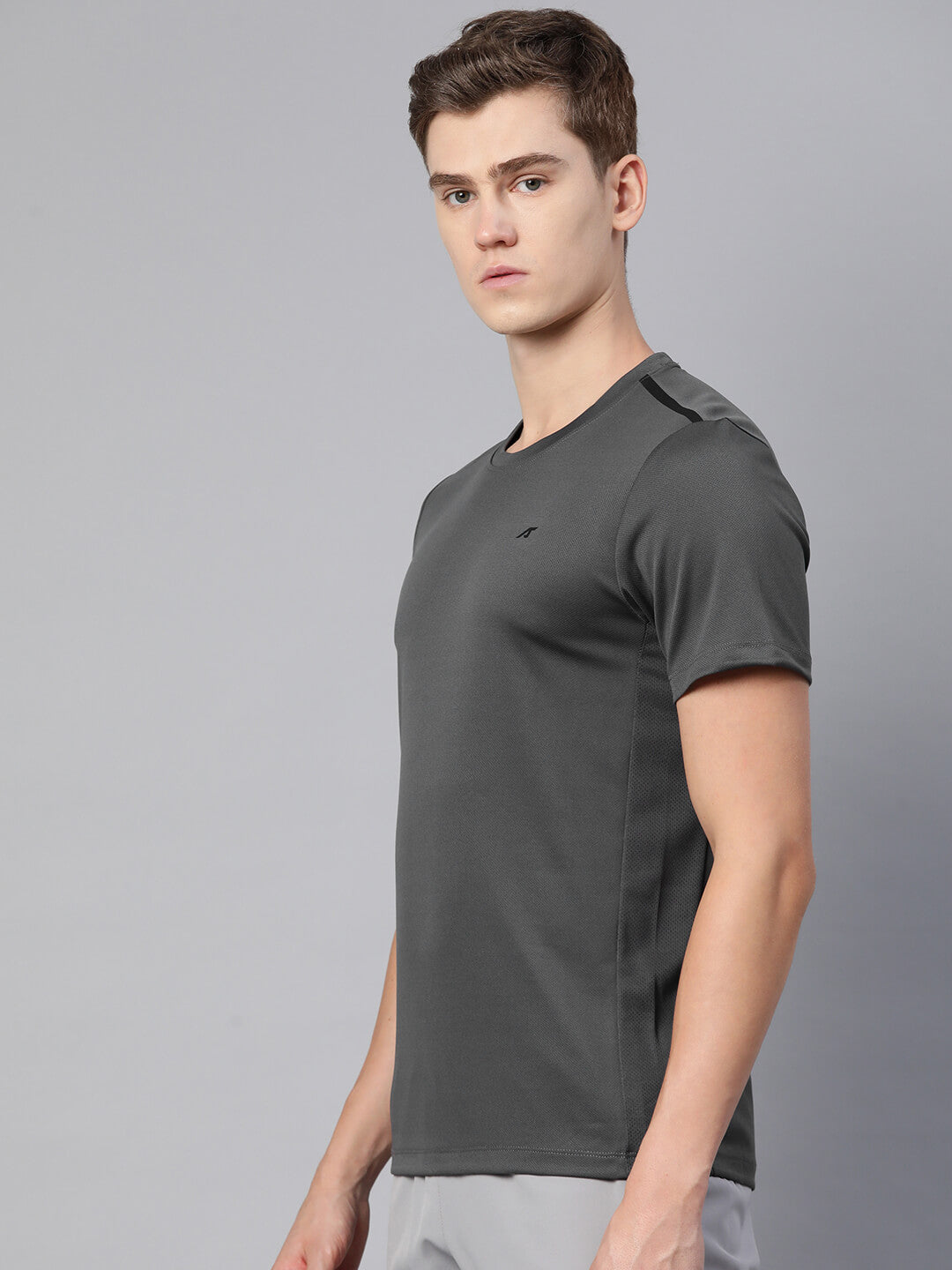 Alcis Men Grey Dry Tech Slim Fit T-shirt