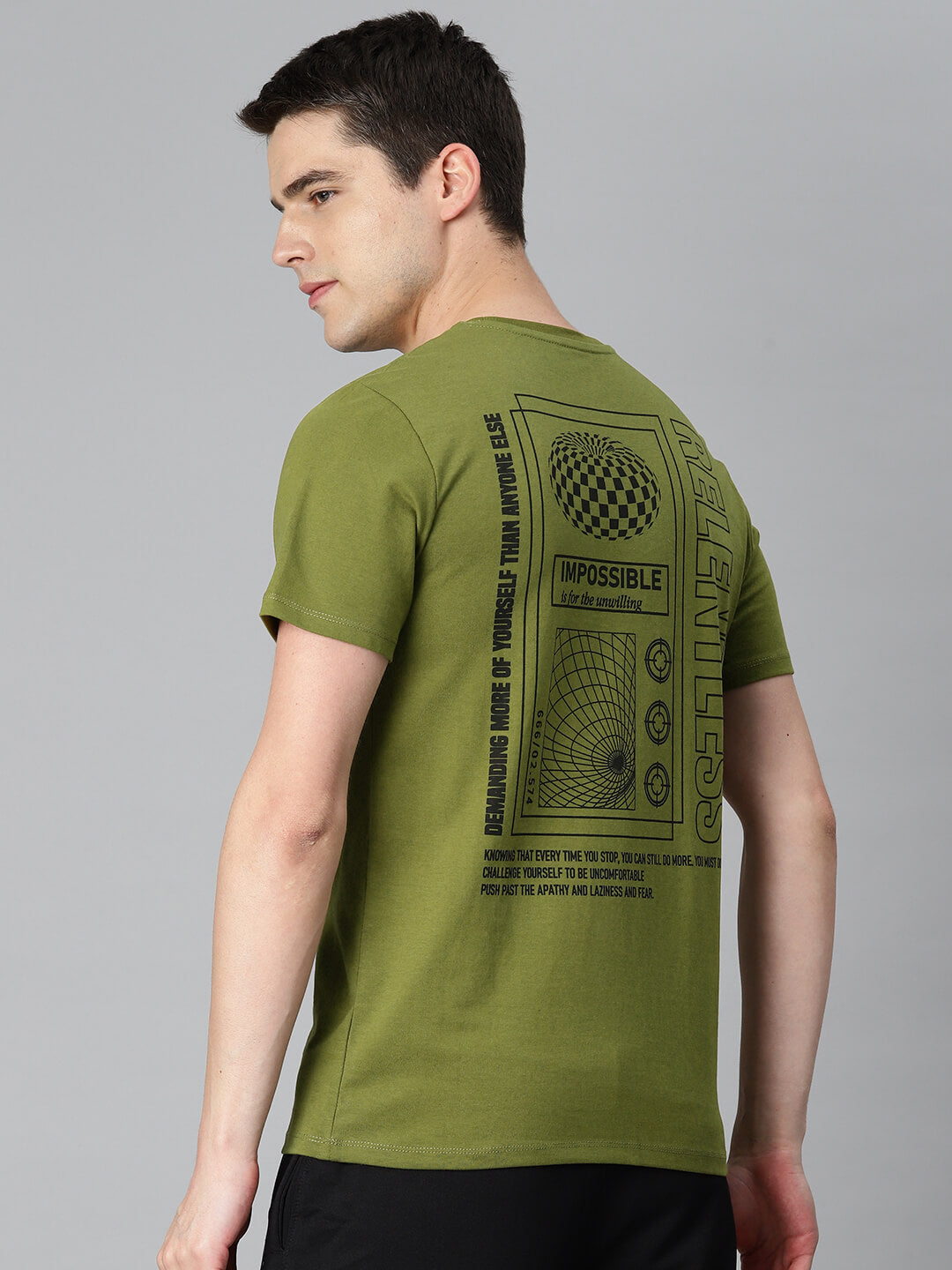 Alcis Men Olive Green Printed Sports T-shirt