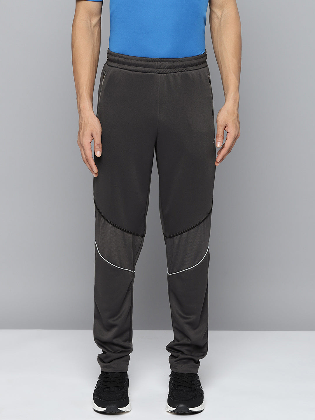 Alcis Men Charcoal Grey Striped Slim-Fit Training Track Pants