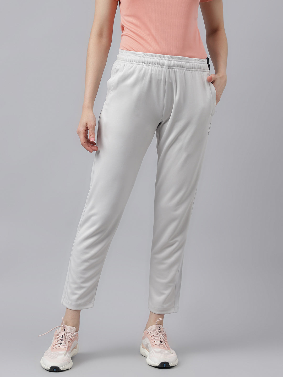 Alcis Women's Light Grey Anti-Static Drytech+ Slim-Fit Running Track Pants