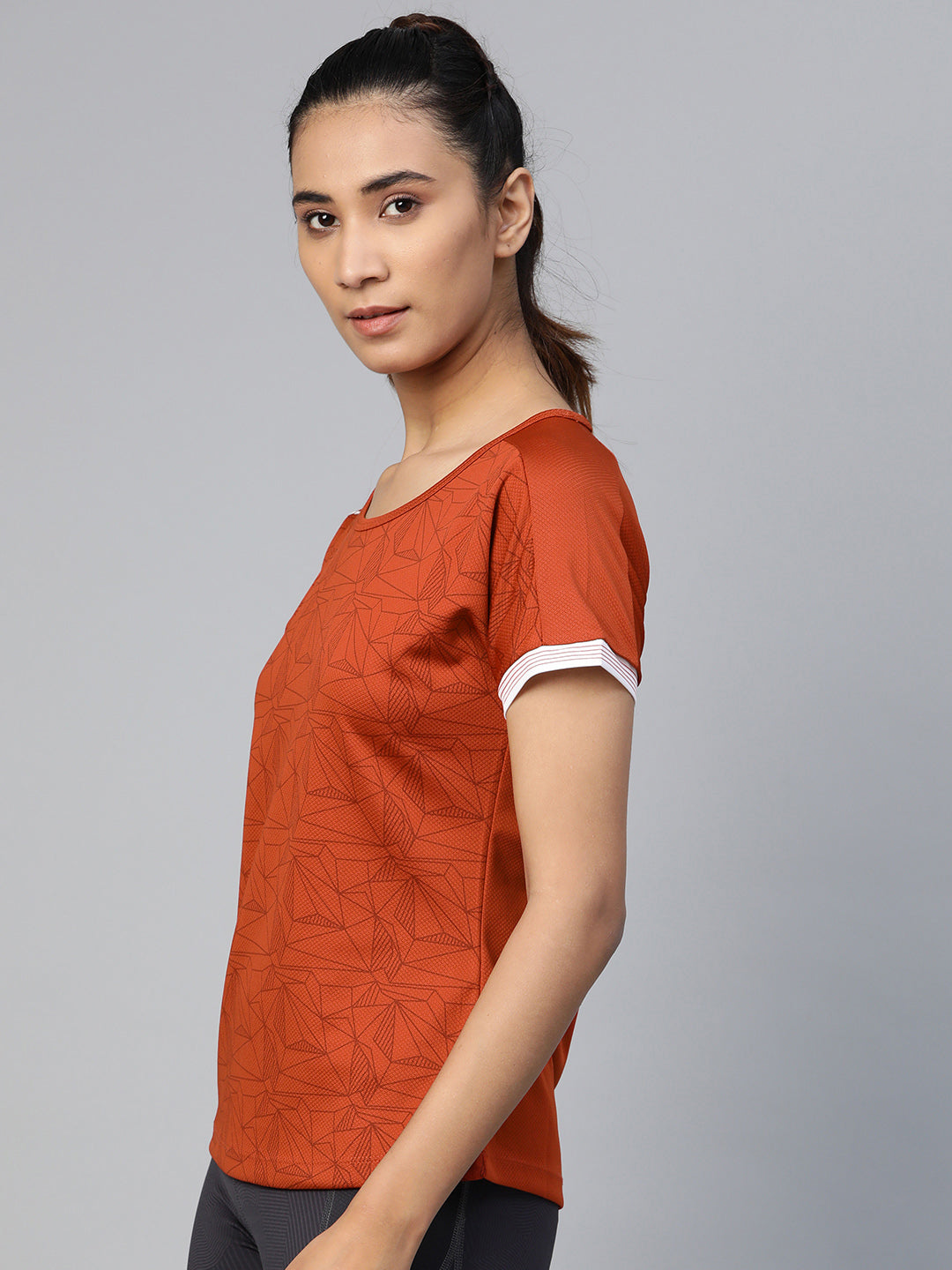 Alcis Women Printed Orange T Shirt