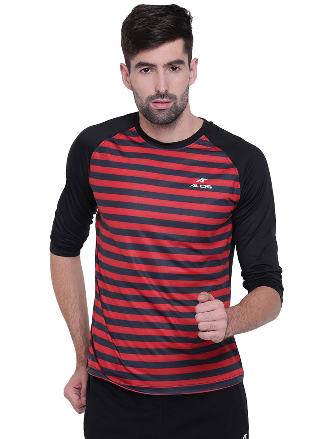 Alcis Men Black Striped Round Neck T-shirt 108MTE129 108MTE129-S