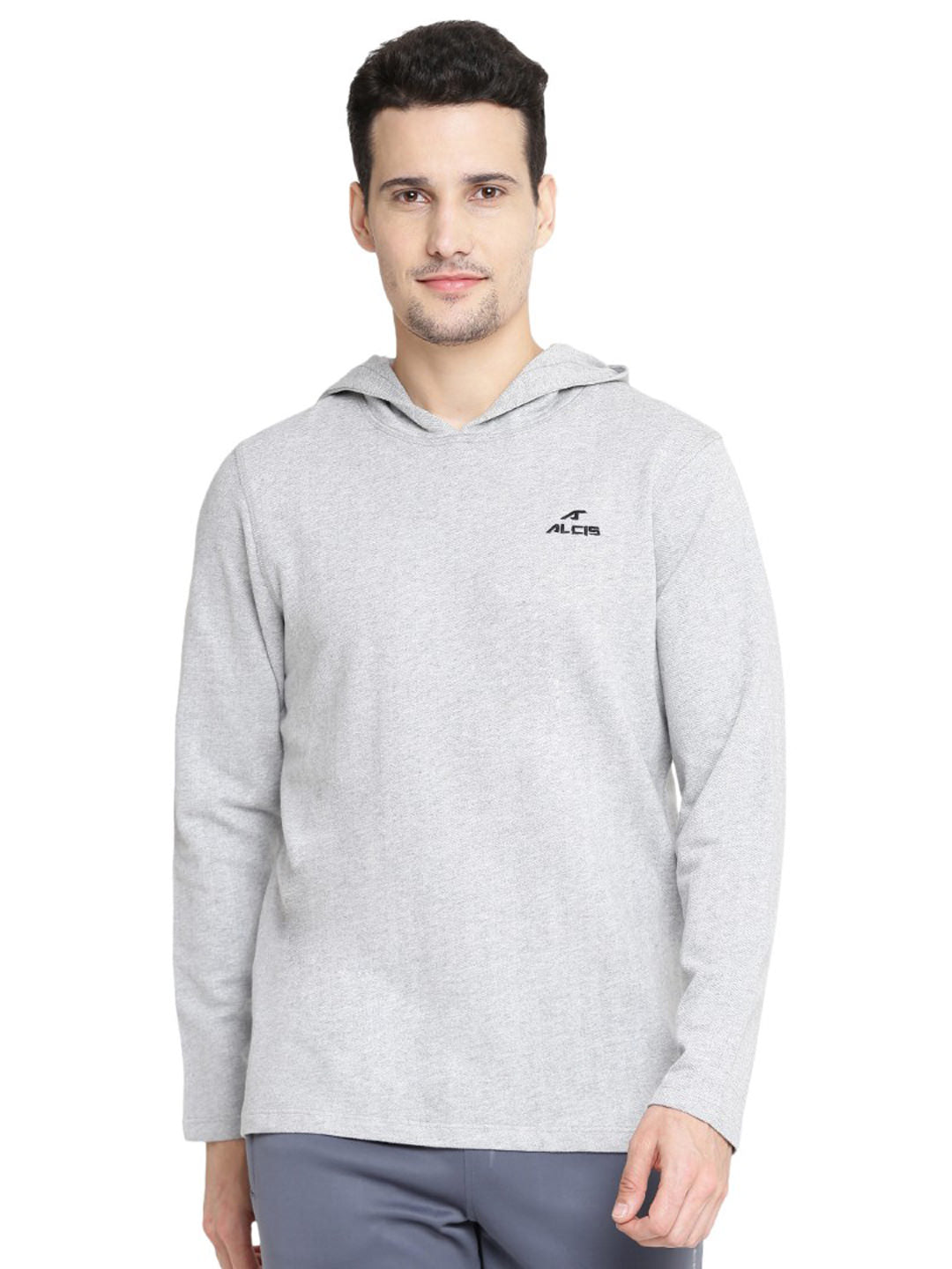 Alcis Men Grey Solid Hooded Sweatshirt 161MSS242 161MSS242-S
