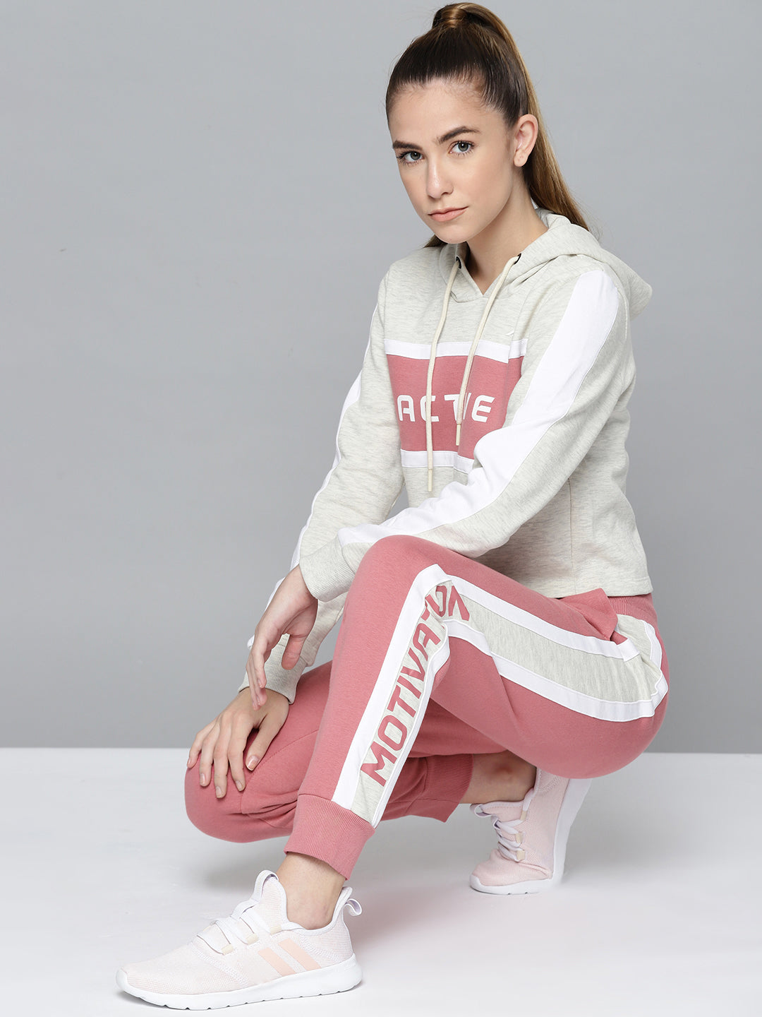 Alcis Women Off White Typography Tracksuits