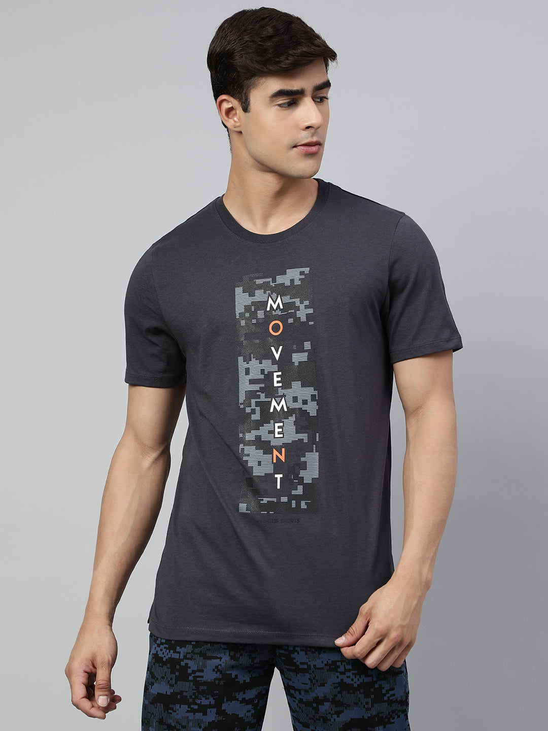 Alcis Men's Asphalt Grey Soft-Touch Regular-Fit Athleisure T-Shirt