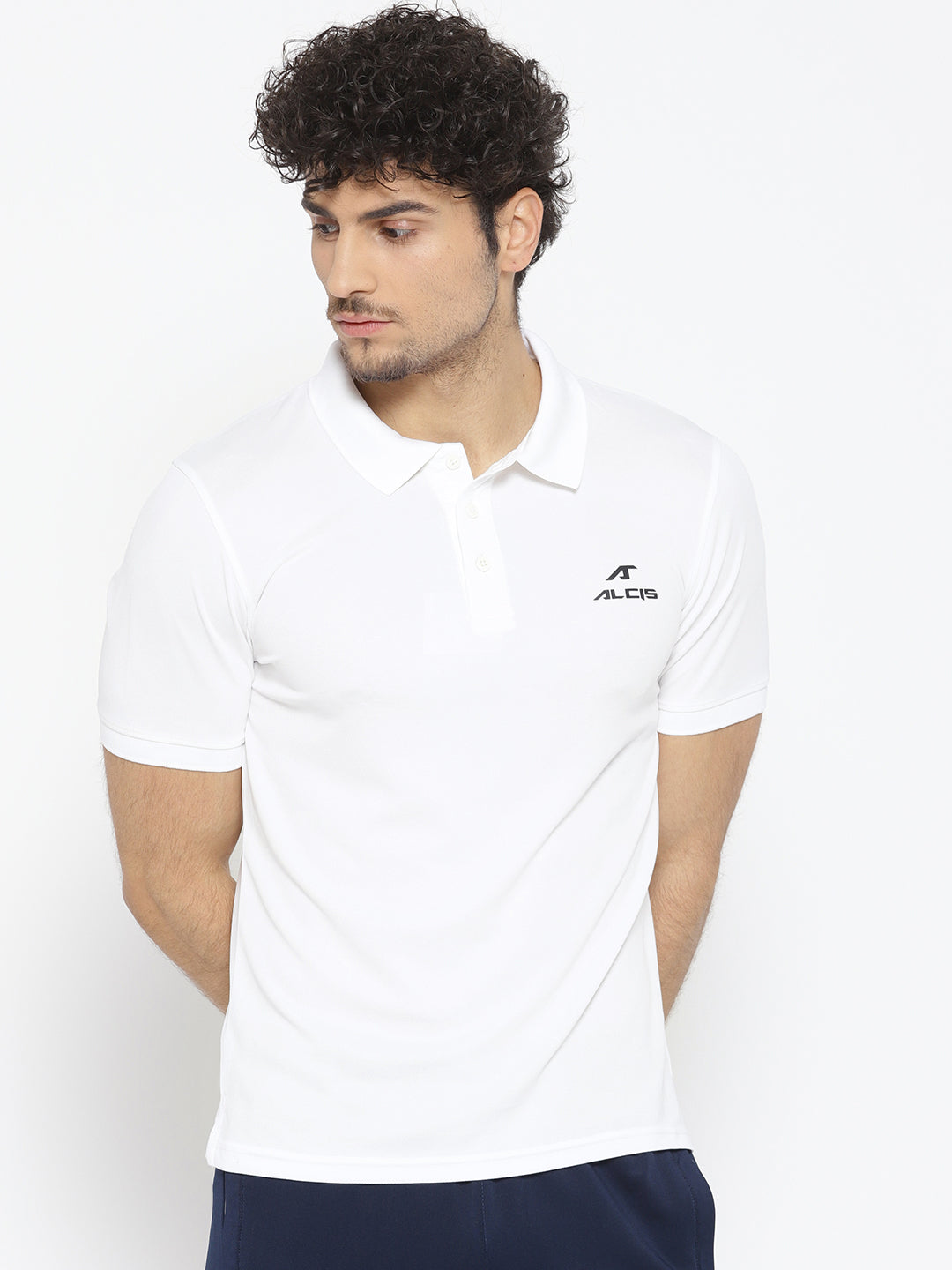 Alcis Men White Solid Polo Collar T-shirt