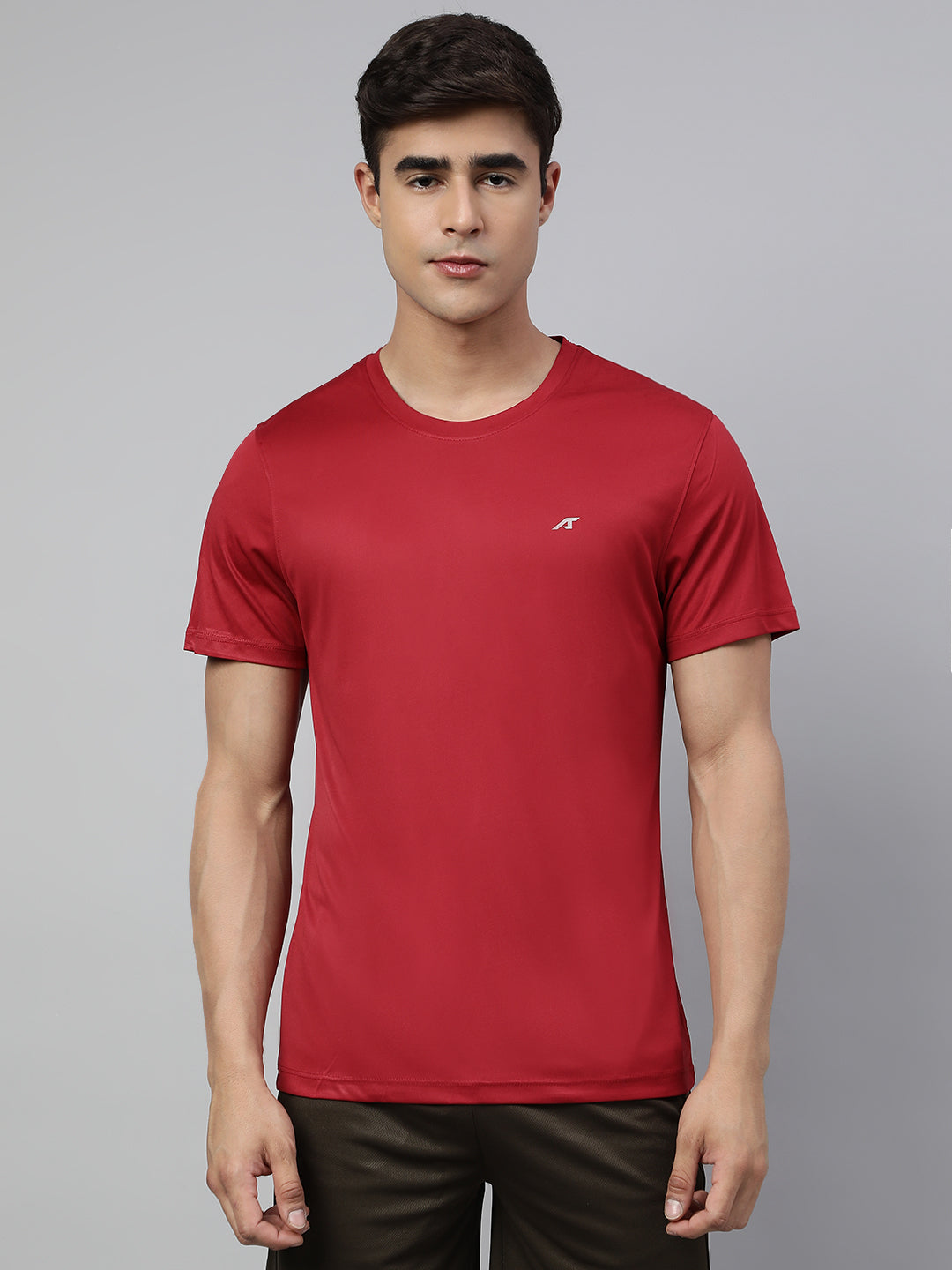 Alcis Men's Red Anti-Static Soft-Touch Slim-Fit Sports for All Round Neck Wonder T-Shirt