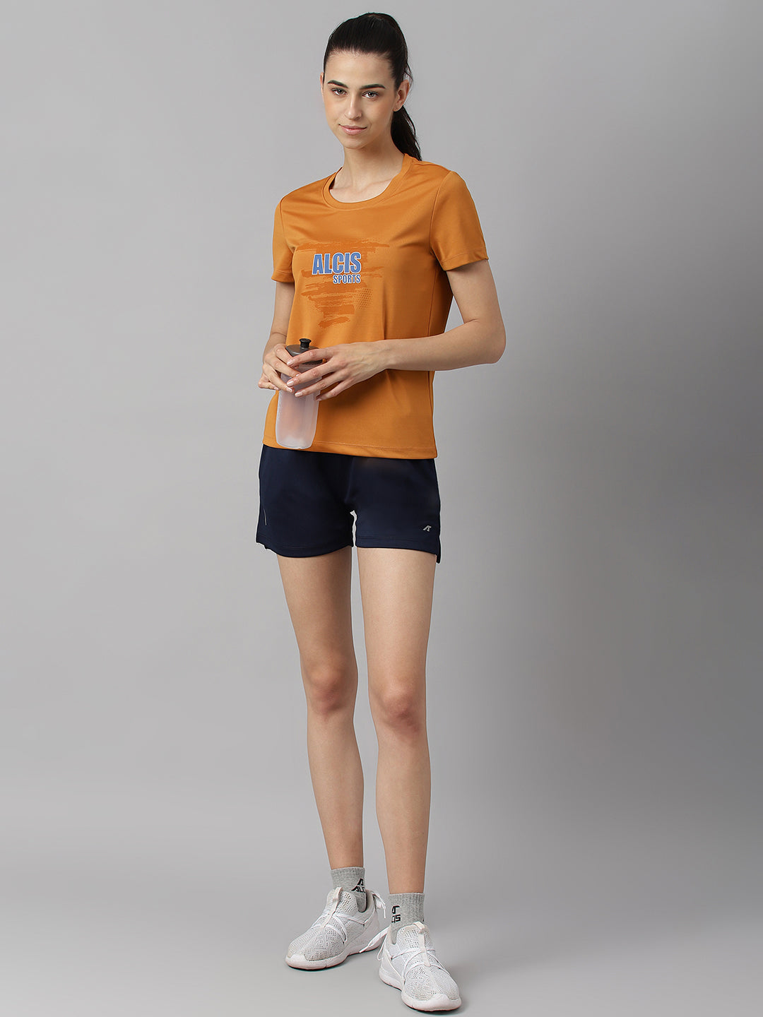 Alcis Women Printed Pumpkin Spice Anti-Static Slim-Fit Round Neck Training T-Shirt