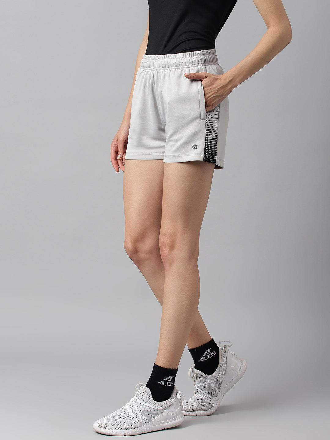 Alcis Women Light Grey Anti-Static Soft-Touch Slim-Fit Training Shorts