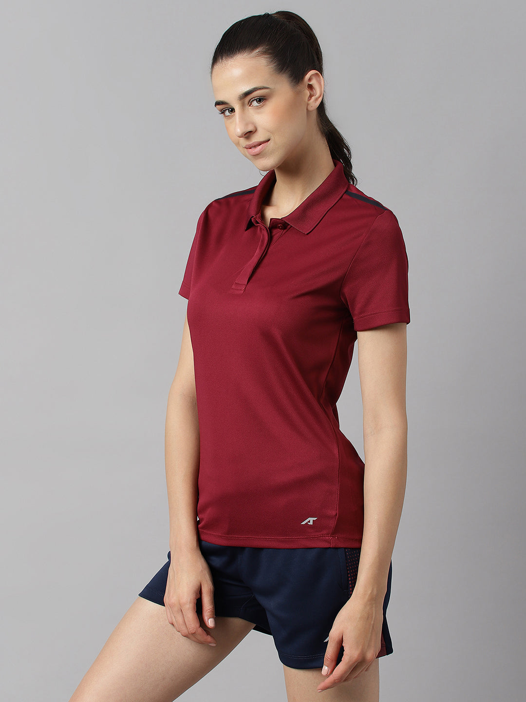 Alcis Women Red Plum Anti-Static Soft-Touch Slim-Fit Training Polo Wonder T-Shirt