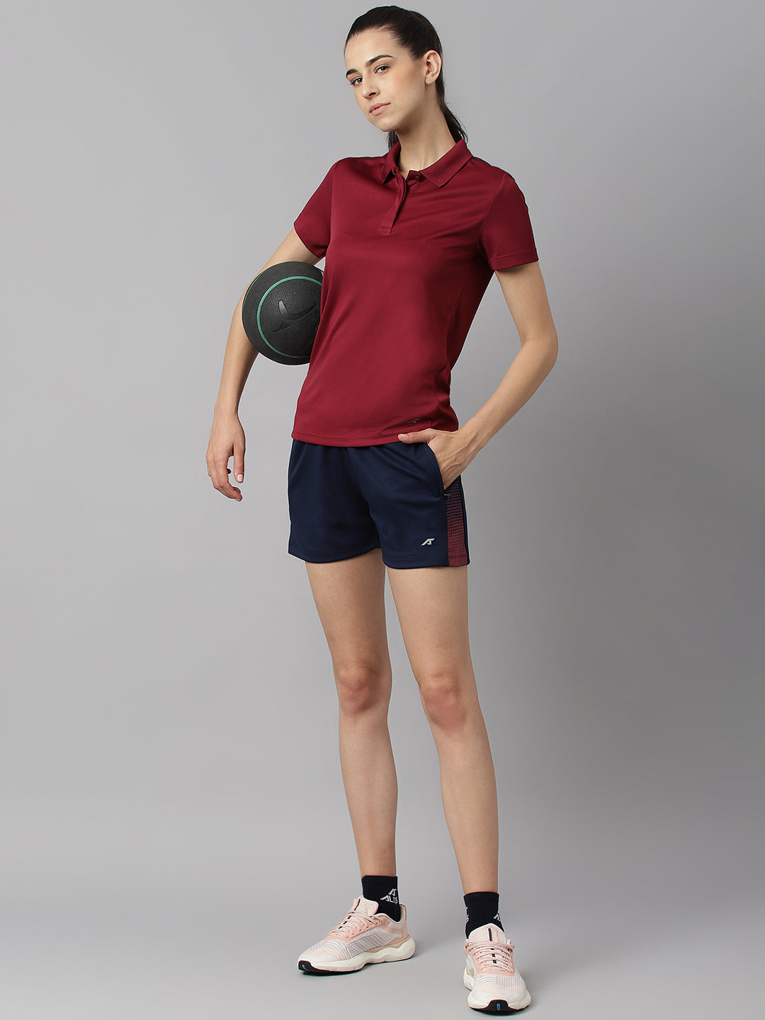Alcis Women Red Plum Anti-Static Soft-Touch Slim-Fit Training Polo Wonder T-Shirt