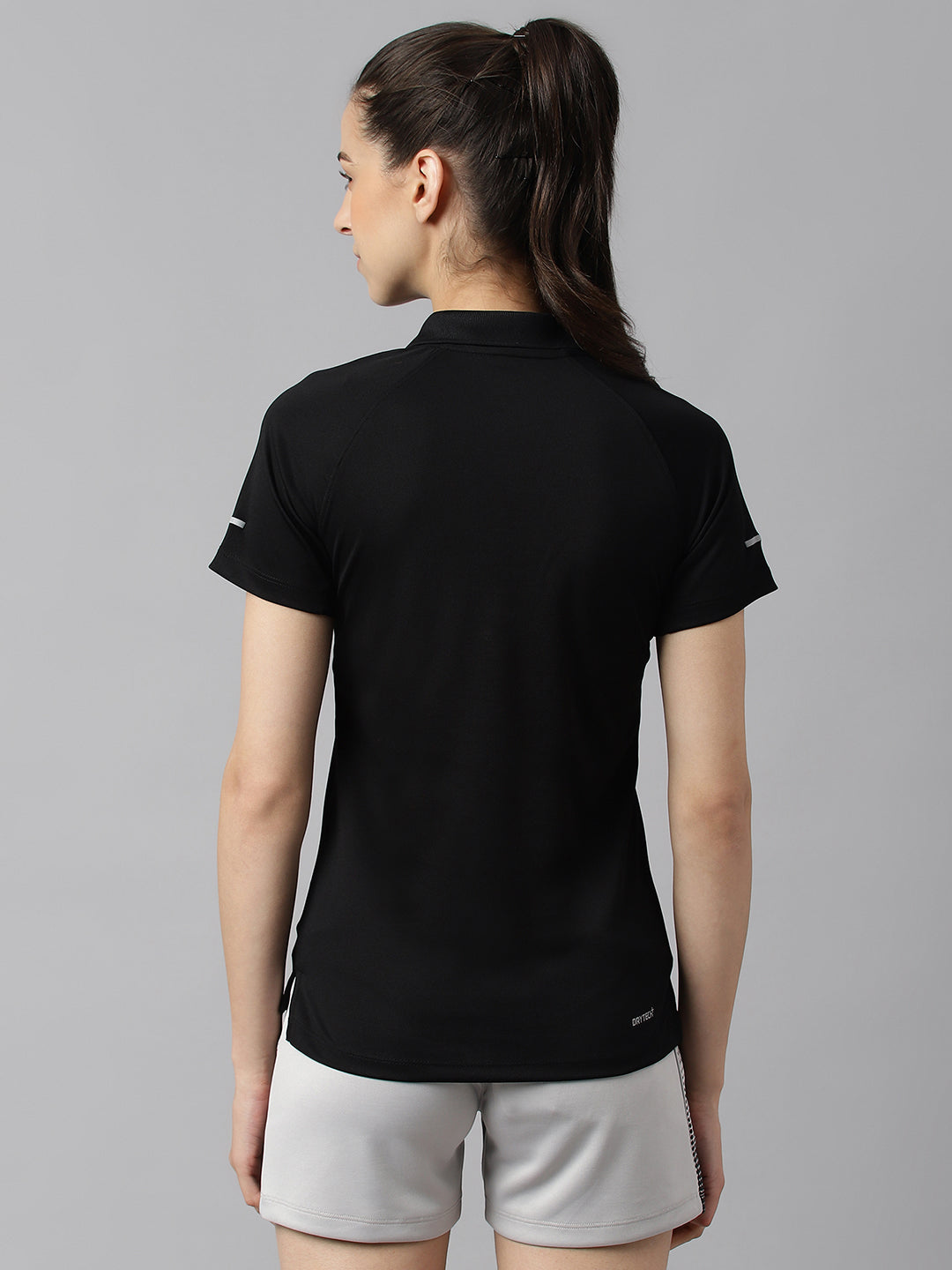 Alcis Women Black Tech-Fit Anti-Static Soft-Touch Slim-Fit Training Polo T-Shirt