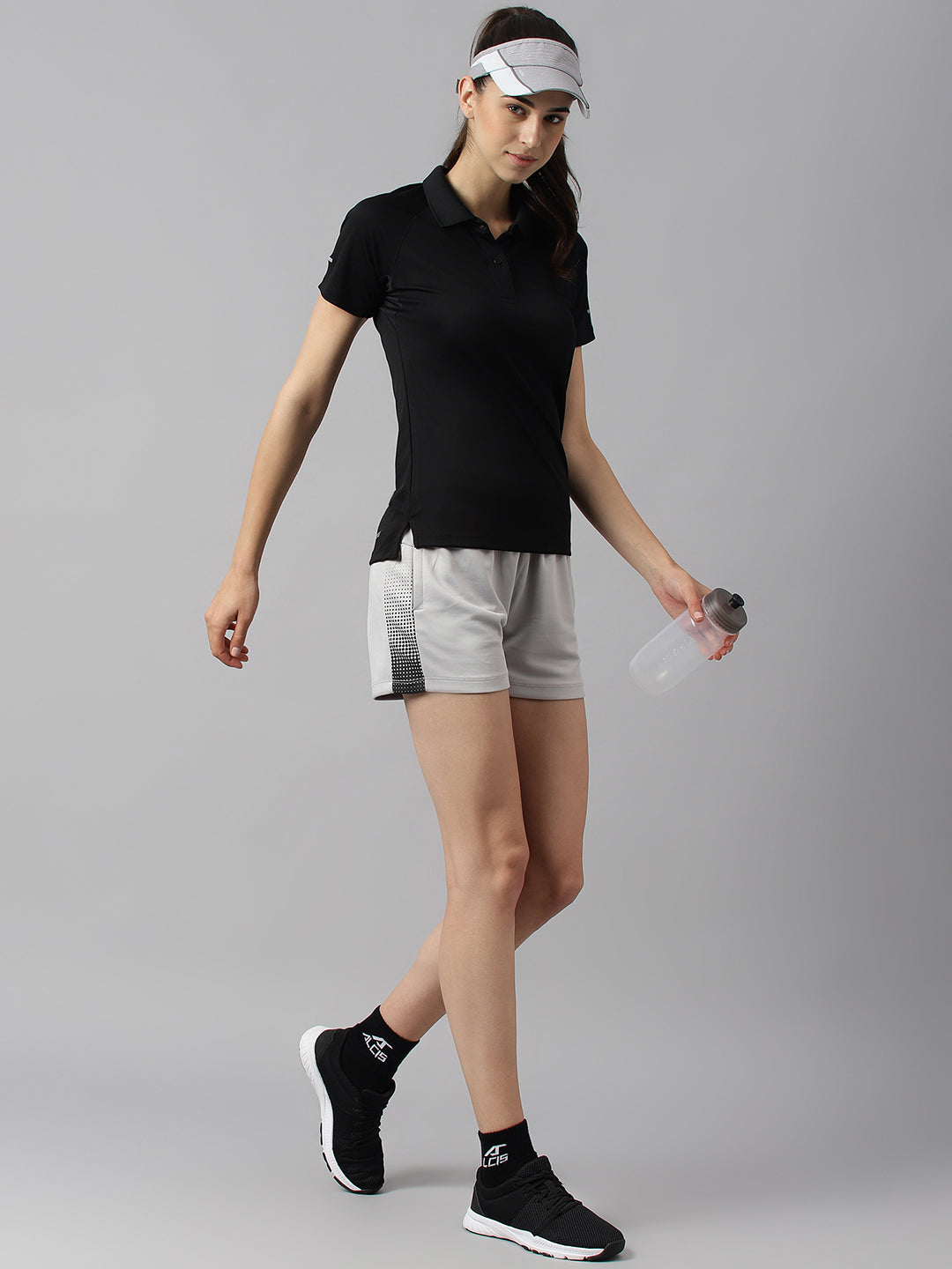 Alcis Women Black Tech-Fit Anti-Static Soft-Touch Slim-Fit Training Polo T-Shirt