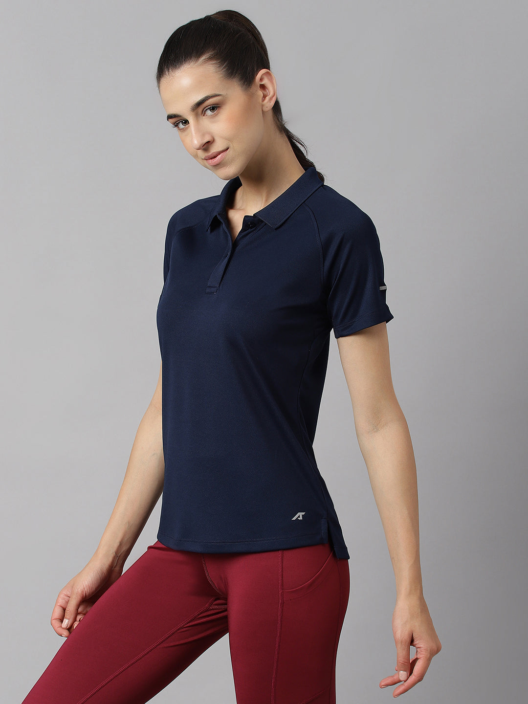 Alcis Women Navy Tech-Fit Anti-Static Soft-Touch Slim-Fit Training Polo T-Shirt