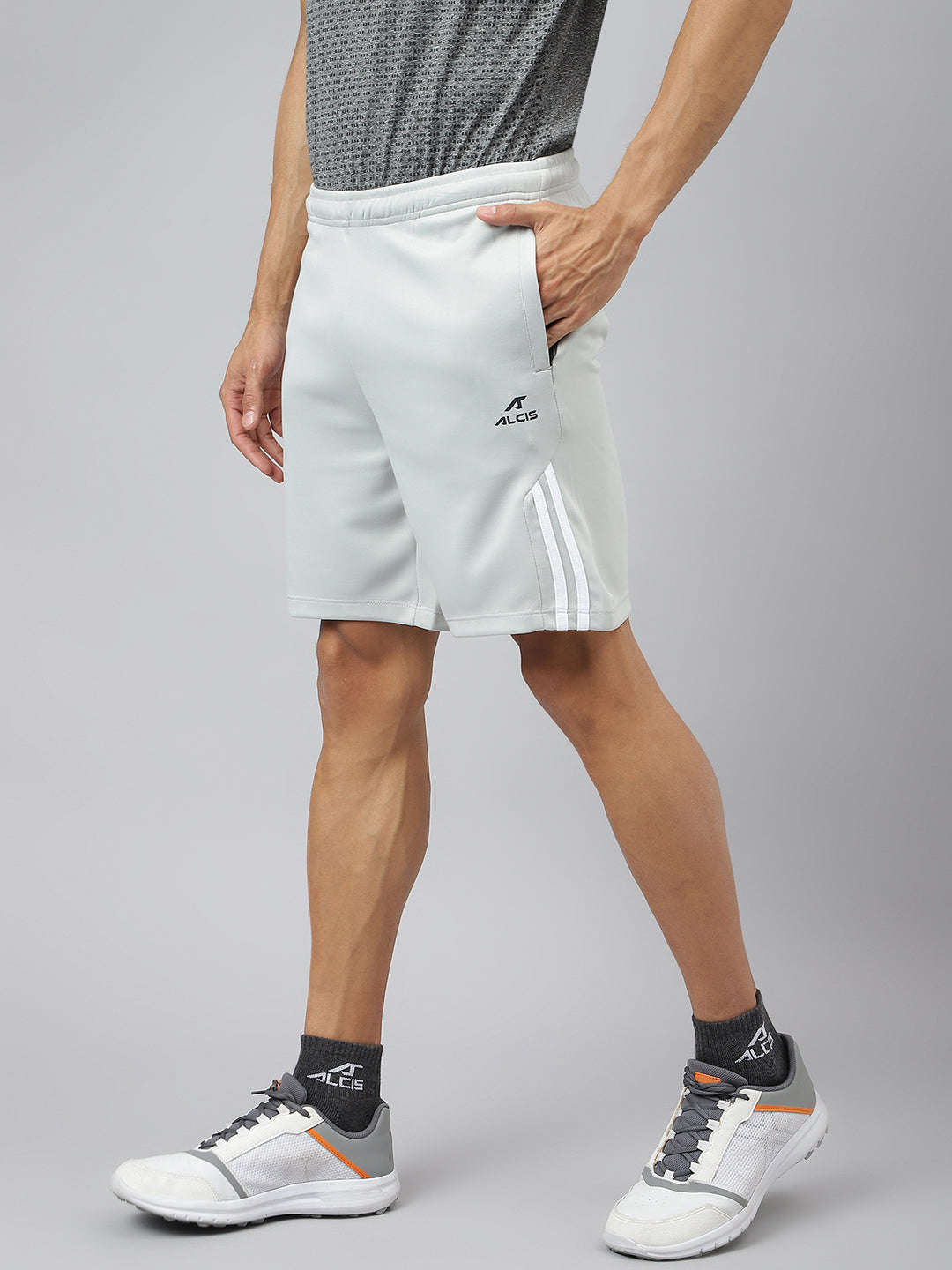 Alcis Men Light Grey Anti-Static Slim-Fit Training Shorts