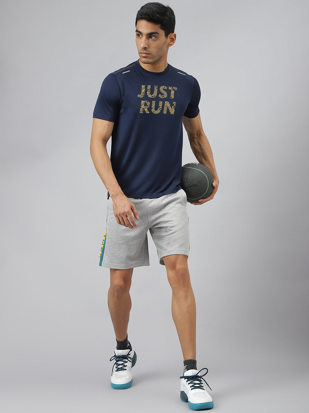 Alcis Men Next Mile Navy Printed Anti-Static Slim-Fit Round Neck Running T-Shirt