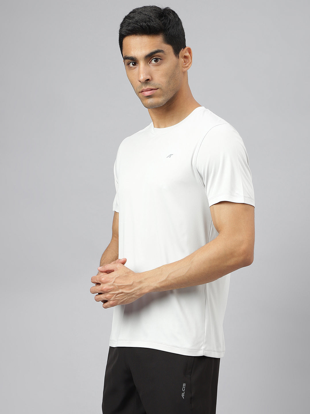 Alcis Men Light Grey Anti-Static Soft-Touch Slim-Fit Sports for All Round Neck Wonder T-Shirt