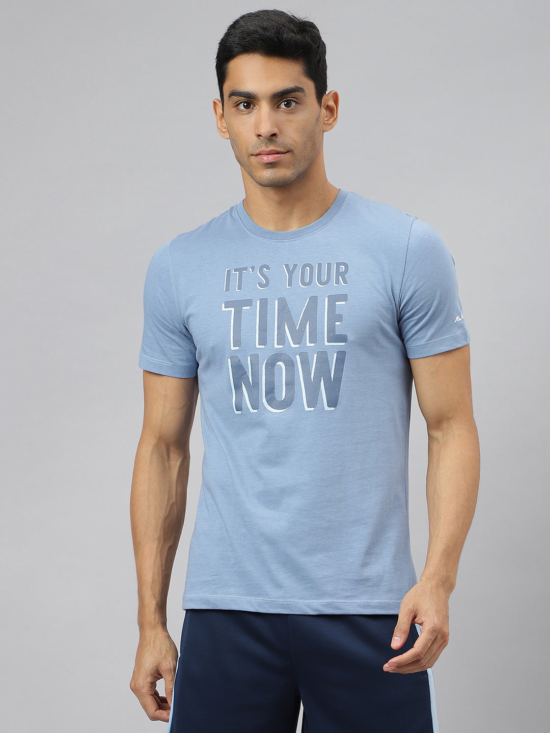 Alcis Men Faded Denim Graphic Print Soft-Touch Regular-Fit Athleisure T-Shirt
