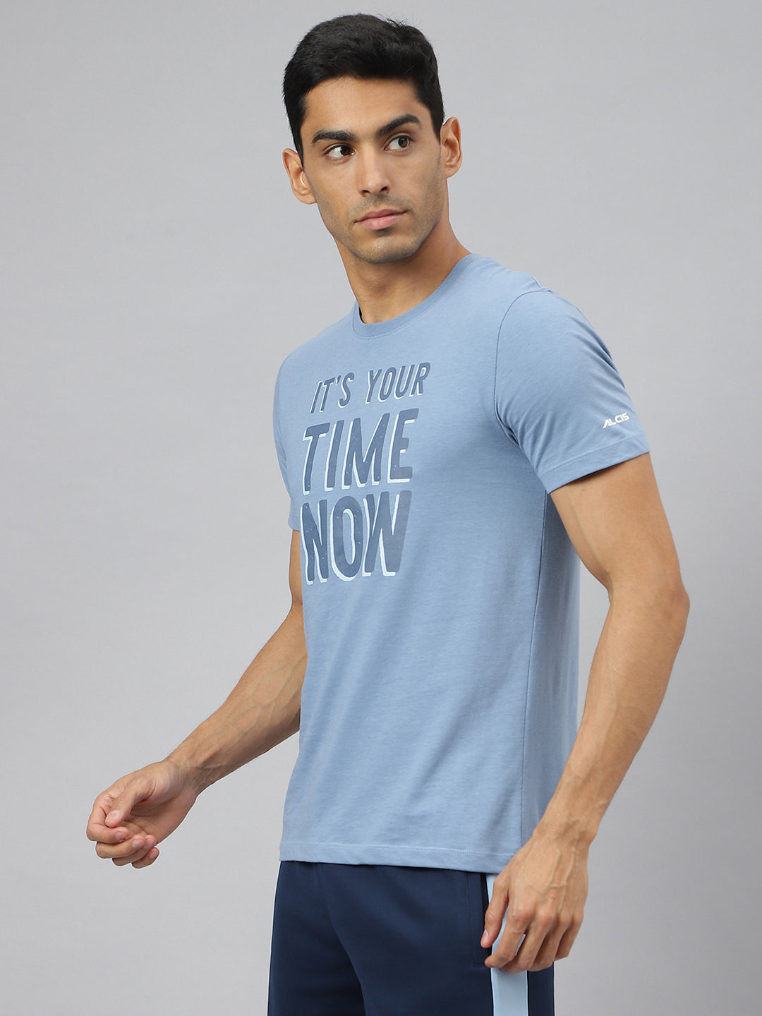 Alcis Men Faded Denim Graphic Print Soft-Touch Regular-Fit Athleisure T-Shirt