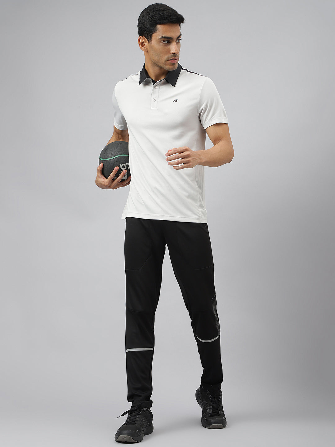Alcis Men Light Grey Train-Tech Anti-Static Slim-Fit Training Polo T-Shirt
