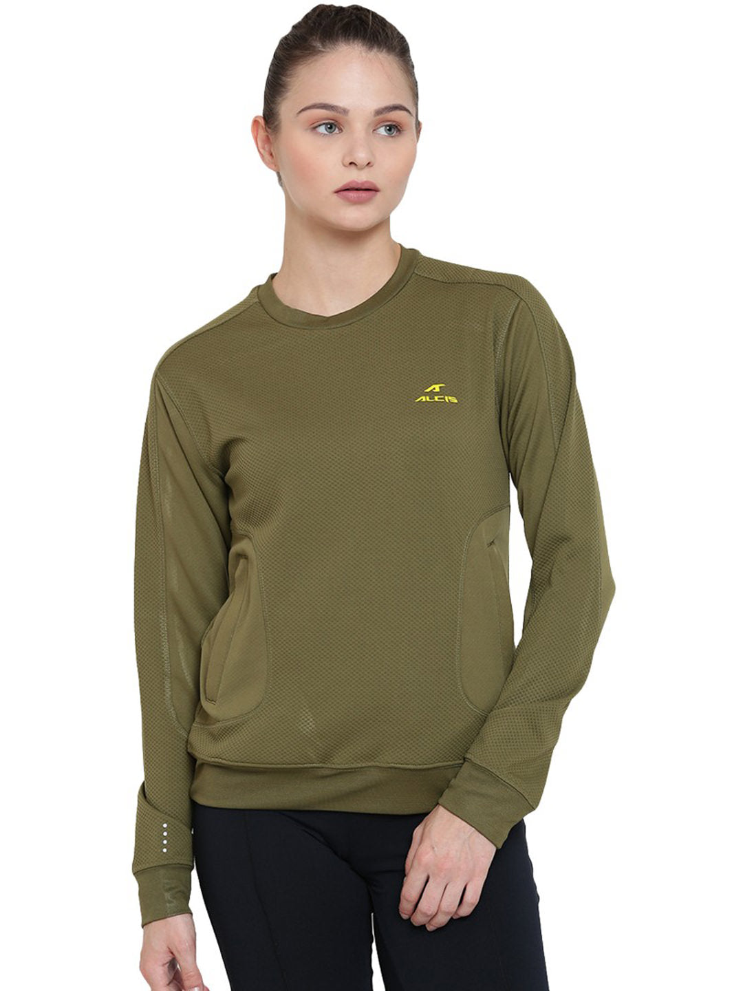 Alcis Women Olive Green Solid Sweatshirt 234WSS071 234WSS071-S