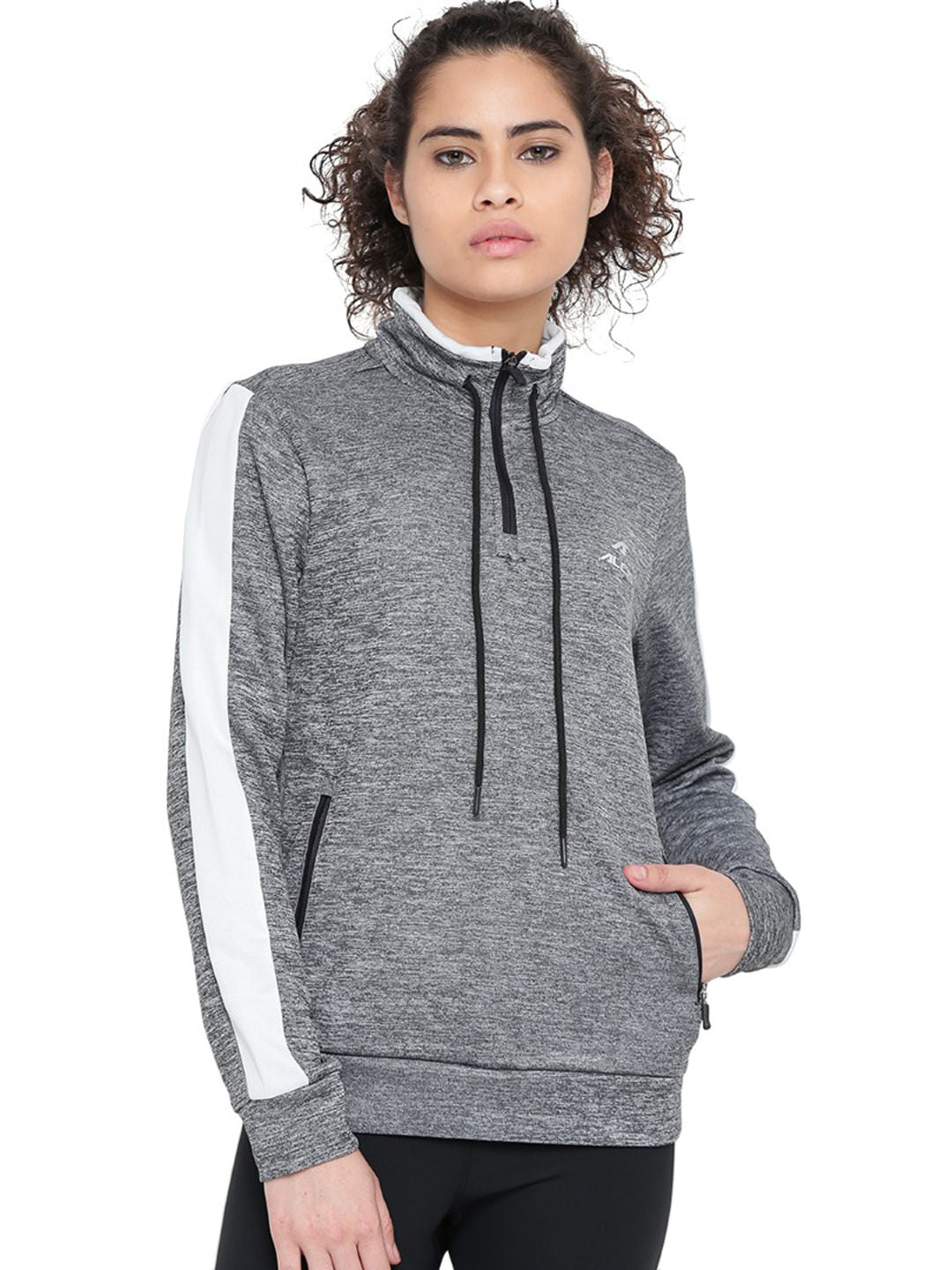 Alcis Women Grey & Black Solid Sweatshirt 236WSS076 236WSS076-S