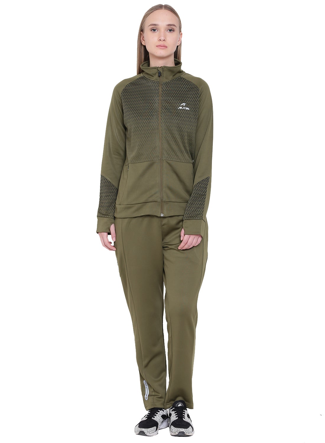 Alcis Women Printed Green Track Suit