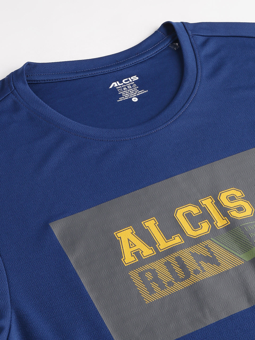 Alcis Men's Printed Navy Anti-Static Drytech+ Slim-Fit Training Tee