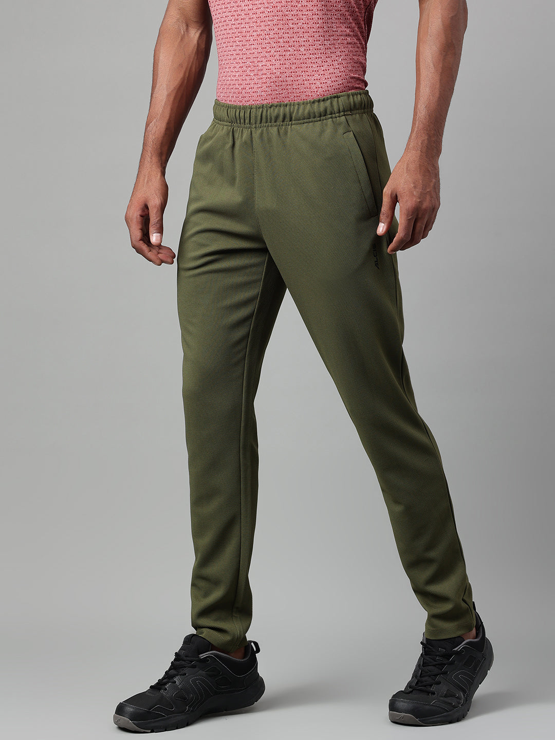 Alcis Men's Olive Anti-Static Drytech+ Slim-Fit Training Track Pants