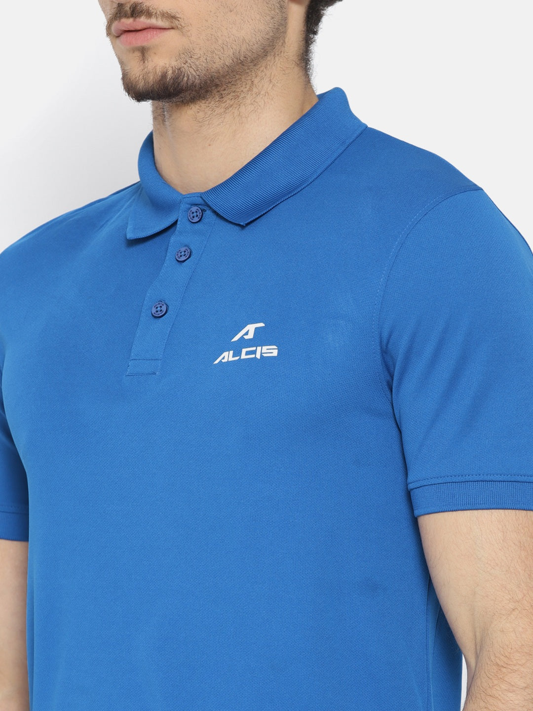 Alcis Men Blue Solid Polo Collar T-shirt