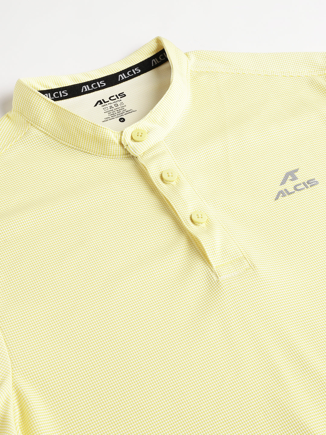 Alcis Men's Pale Yellow Anti-Static Drytech+ Slim-Fit Training Polo T-Shirt
