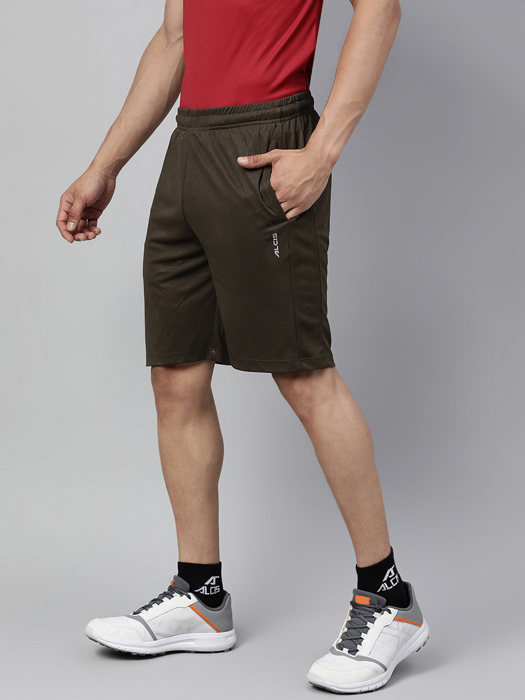 Alcis Men's Olive Anti-Static Slim-Fit Training Shorts