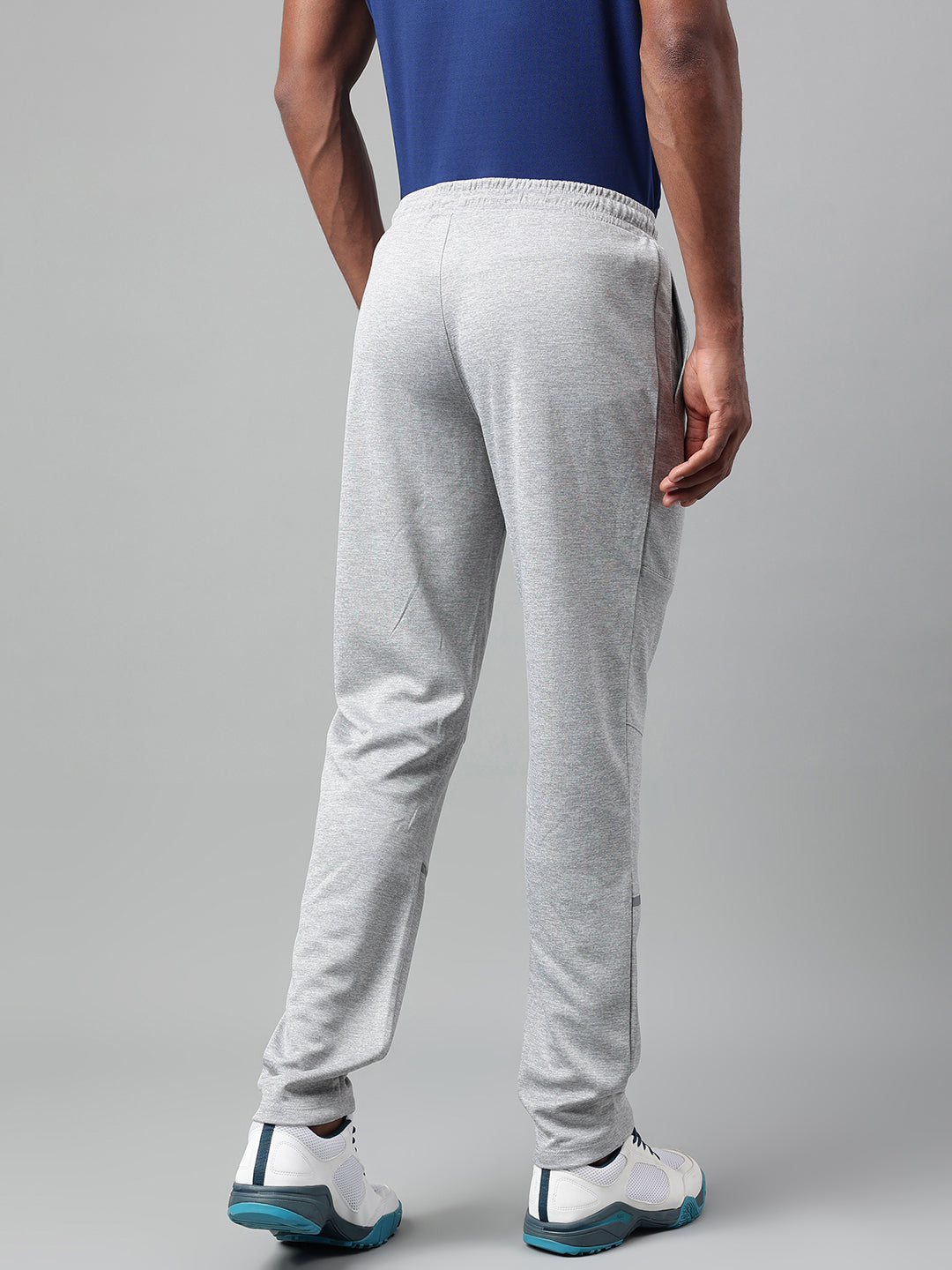 Alcis Men's Light Grey Melange Anti-Static Drytech+ Slim-Fit Training Track Pants