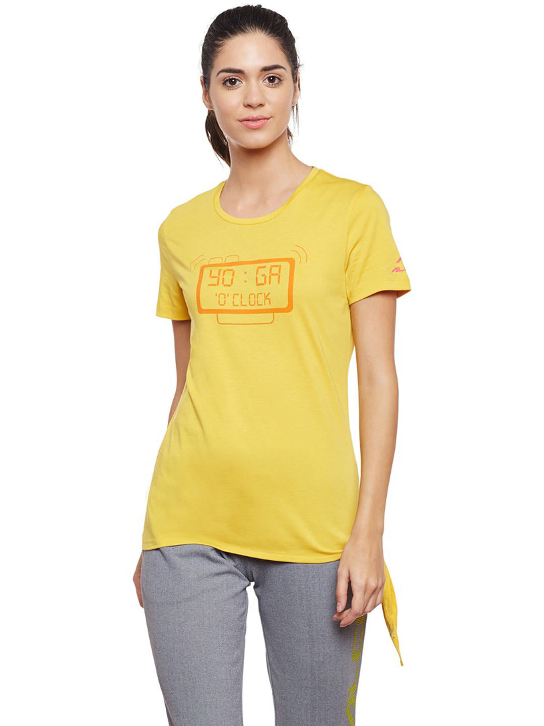 Alcis Women Yellow Printed Round Neck T-shirt 401WTP213-S