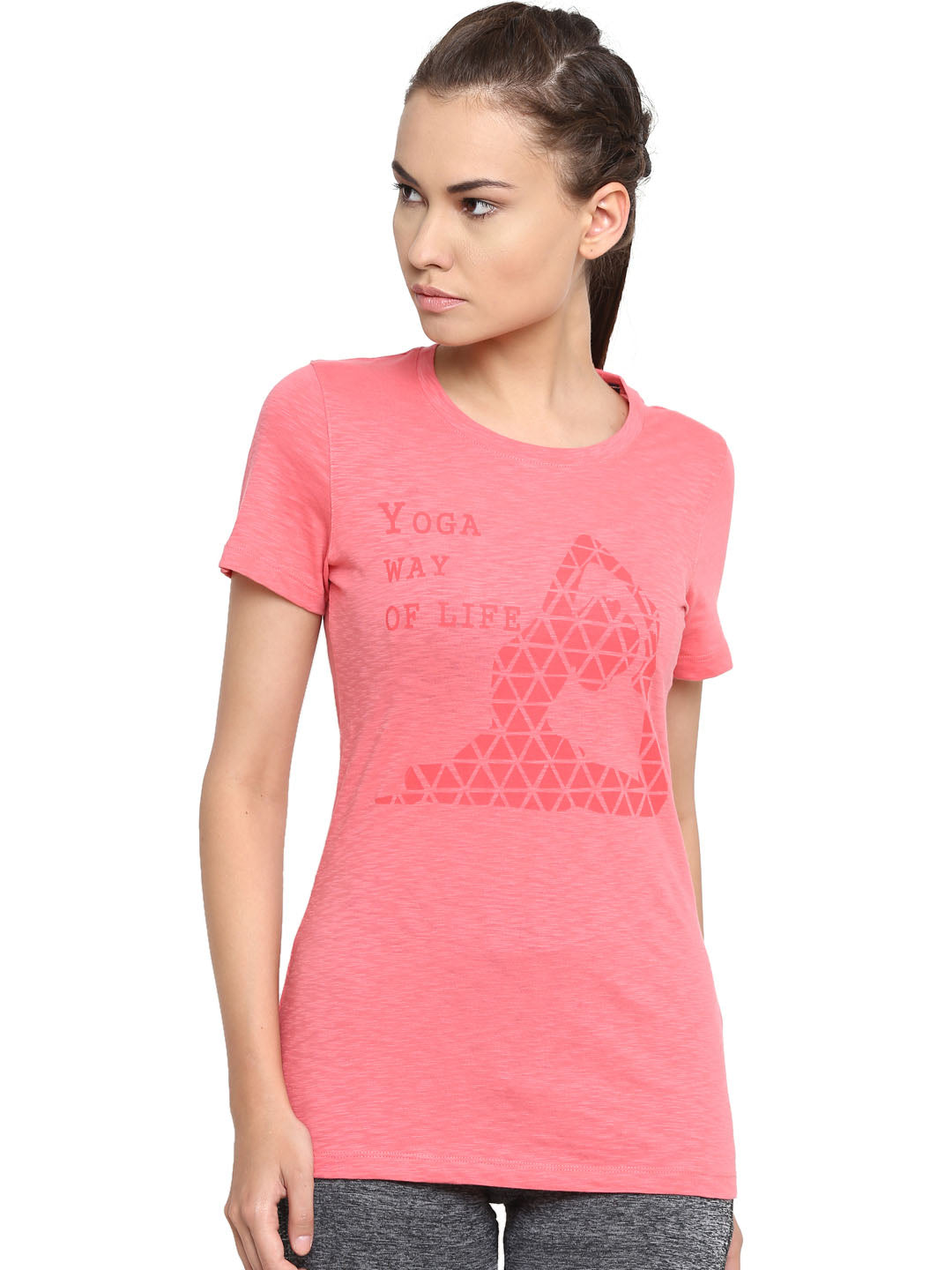 Alcis Women Pink Printed T-shirt 411WTP393-S