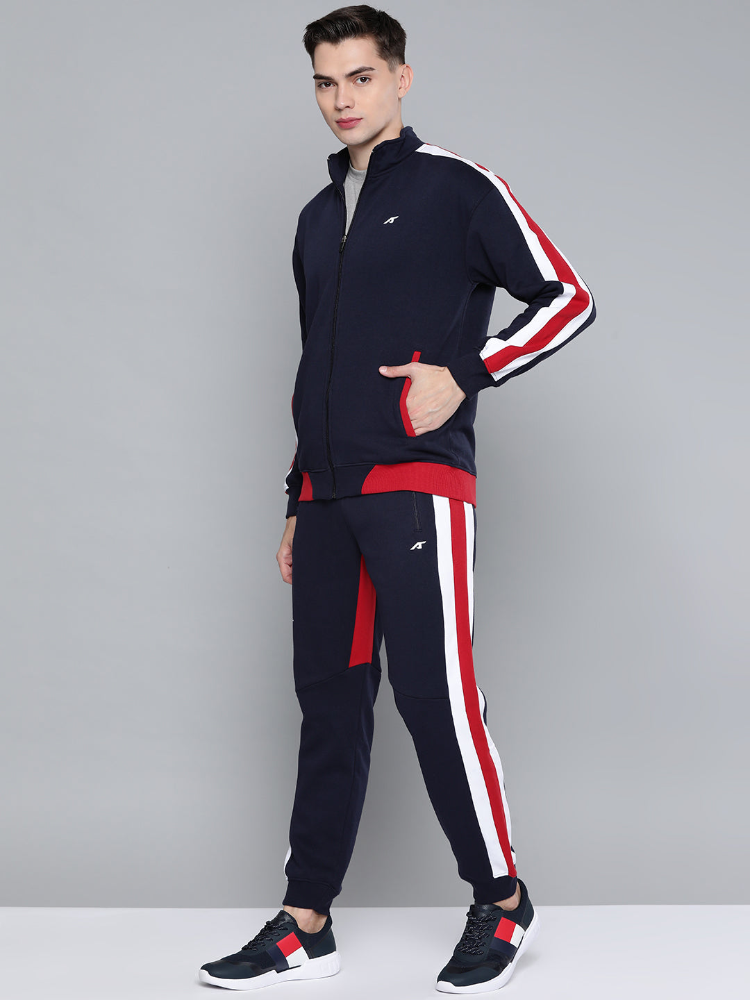 Alcis Men Navy Blue  Red Striped Track Suit