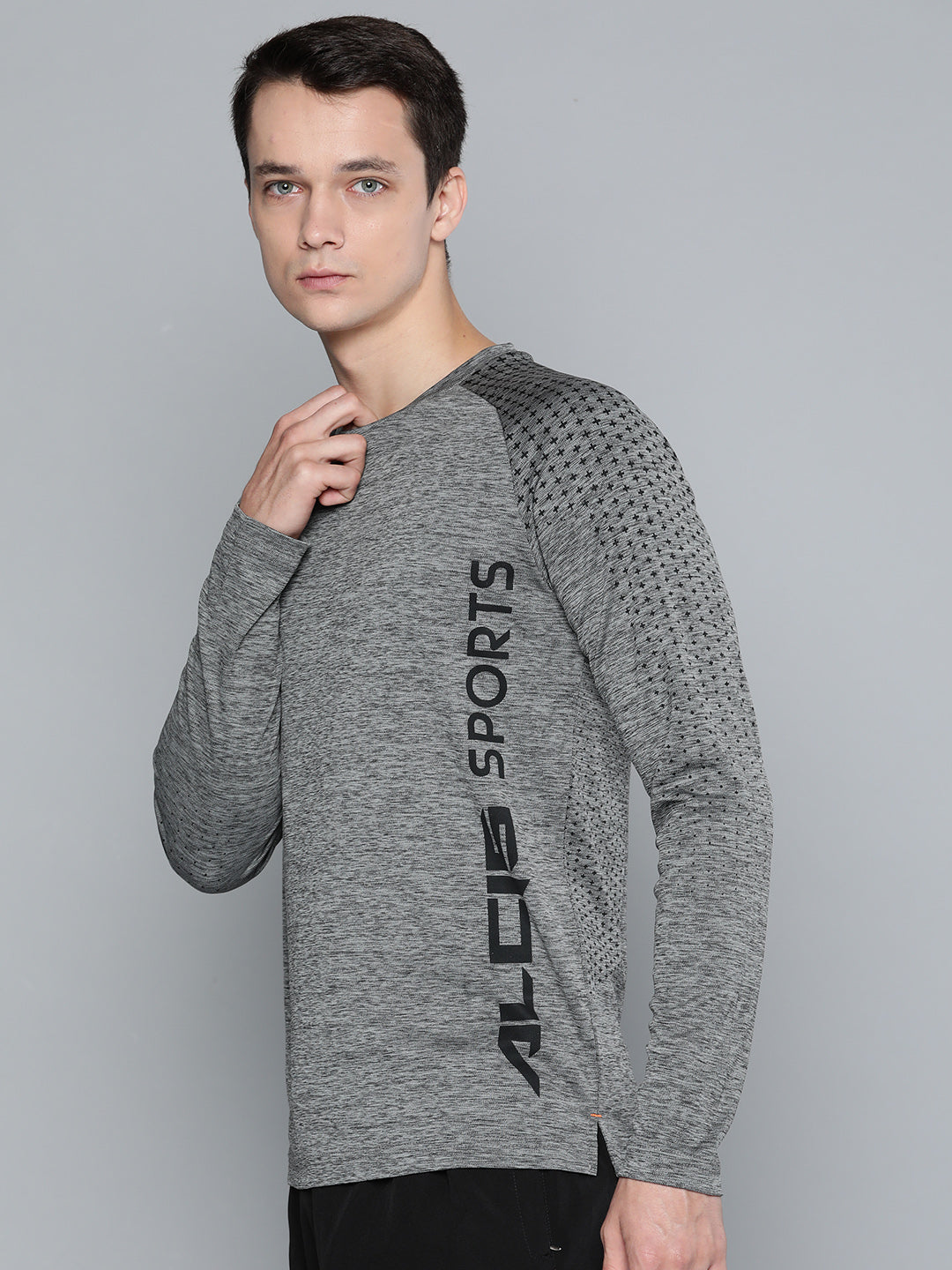 Alcis Men Grey Self-Design Round Neck Training T-shirt
