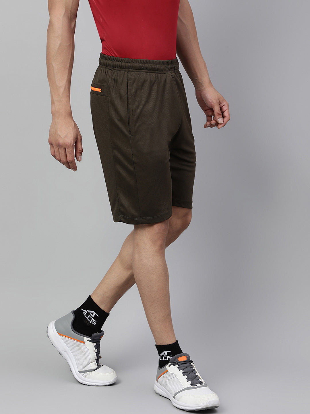 Alcis Men's Olive Anti-Static Slim-Fit Training Shorts
