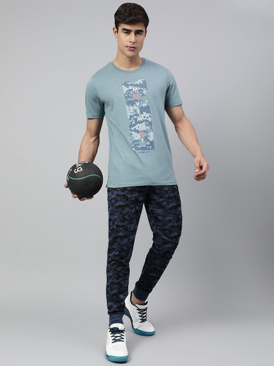 Alcis Men's Smoke Blue Soft-Touch Regular-Fit Athleisure T-Shirt