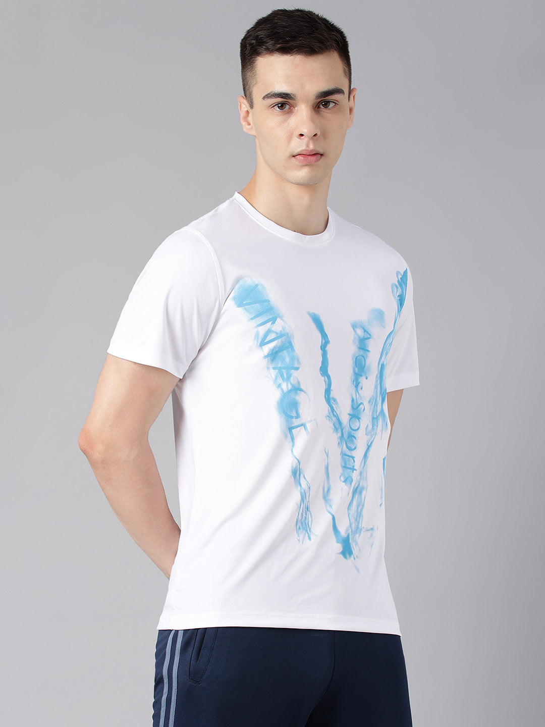 Alcis Men's Printed White Anti-Static Drytech+ Slim-Fit Training T-Shirt