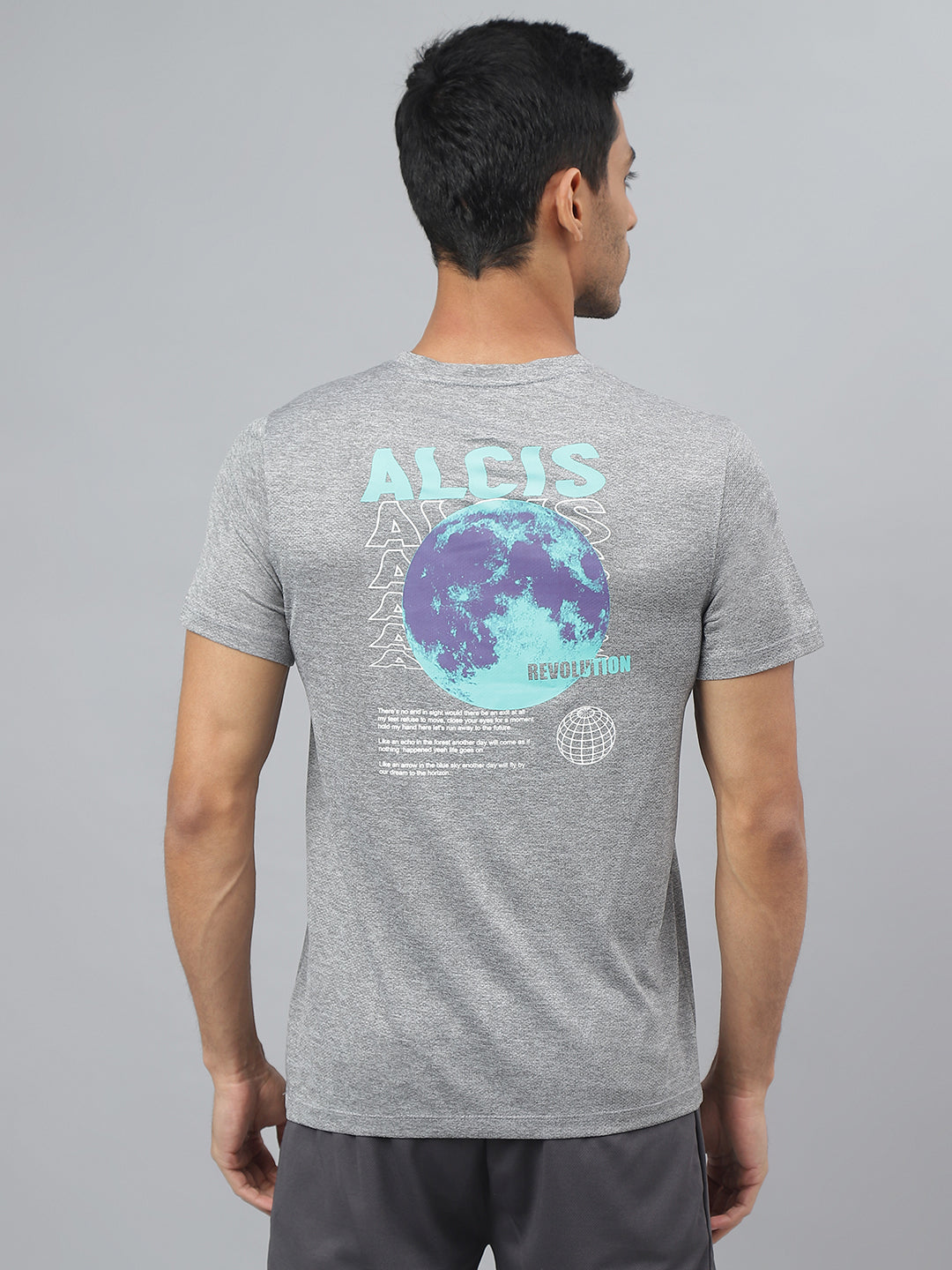 Alcis Men Printed Grey Cationic Anti-Static Slim-Fit Round Neck Training T-Shirt