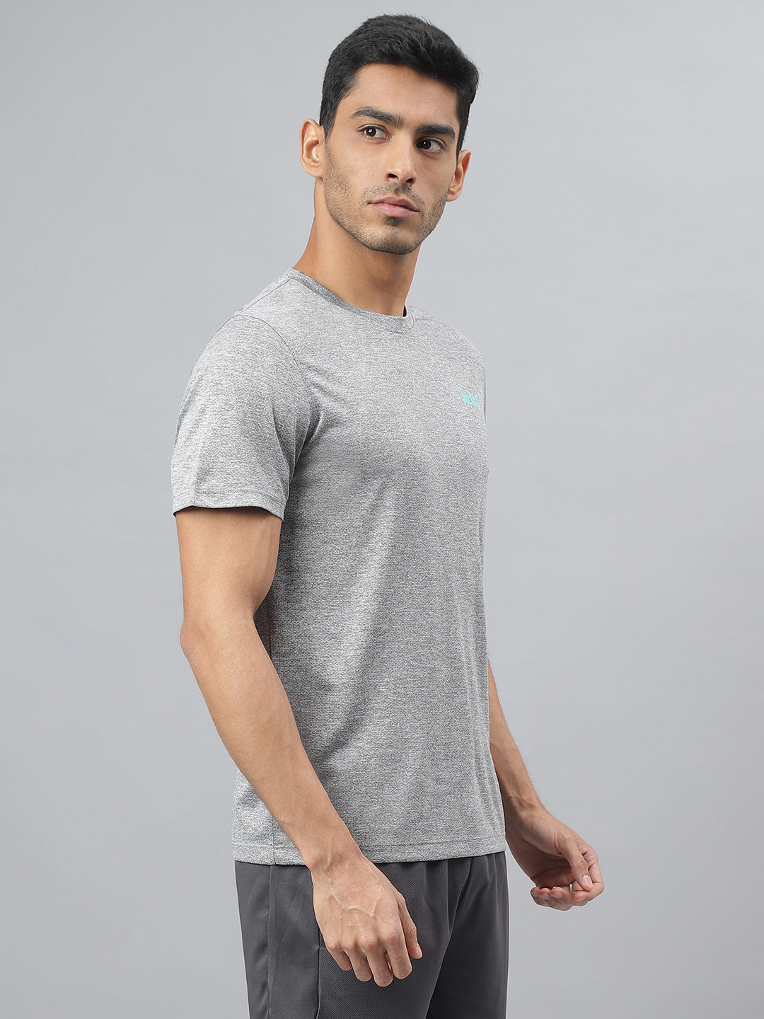 Alcis Men Printed Grey Cationic Anti-Static Slim-Fit Round Neck Training T-Shirt