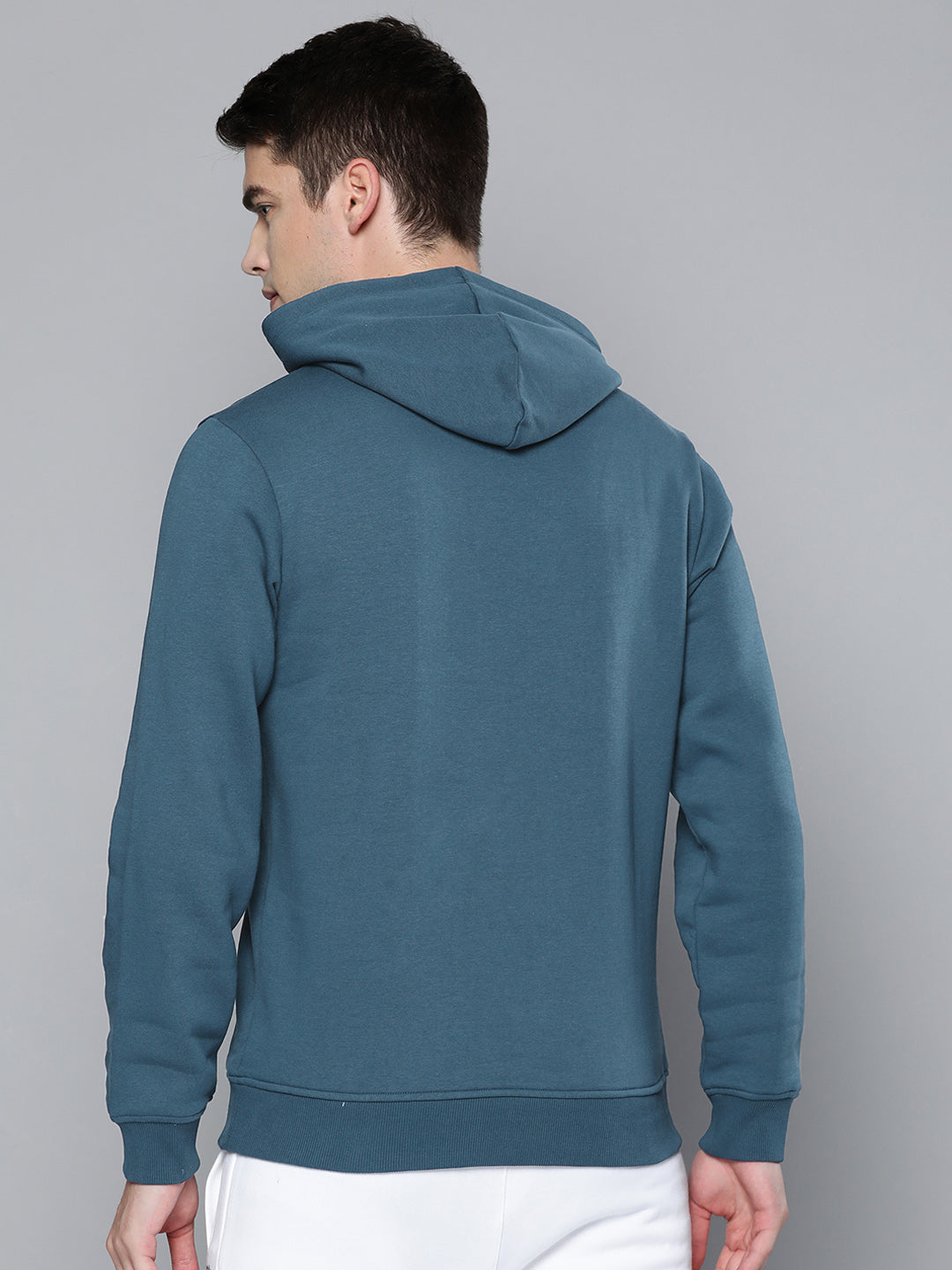Alcis Men Teal Blue Printed Hooded Sweatshirt