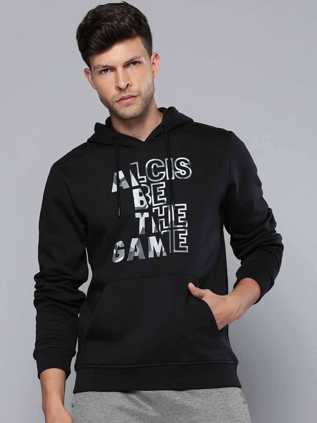 Alcis Men Black Printed Hooded Sweatshirt