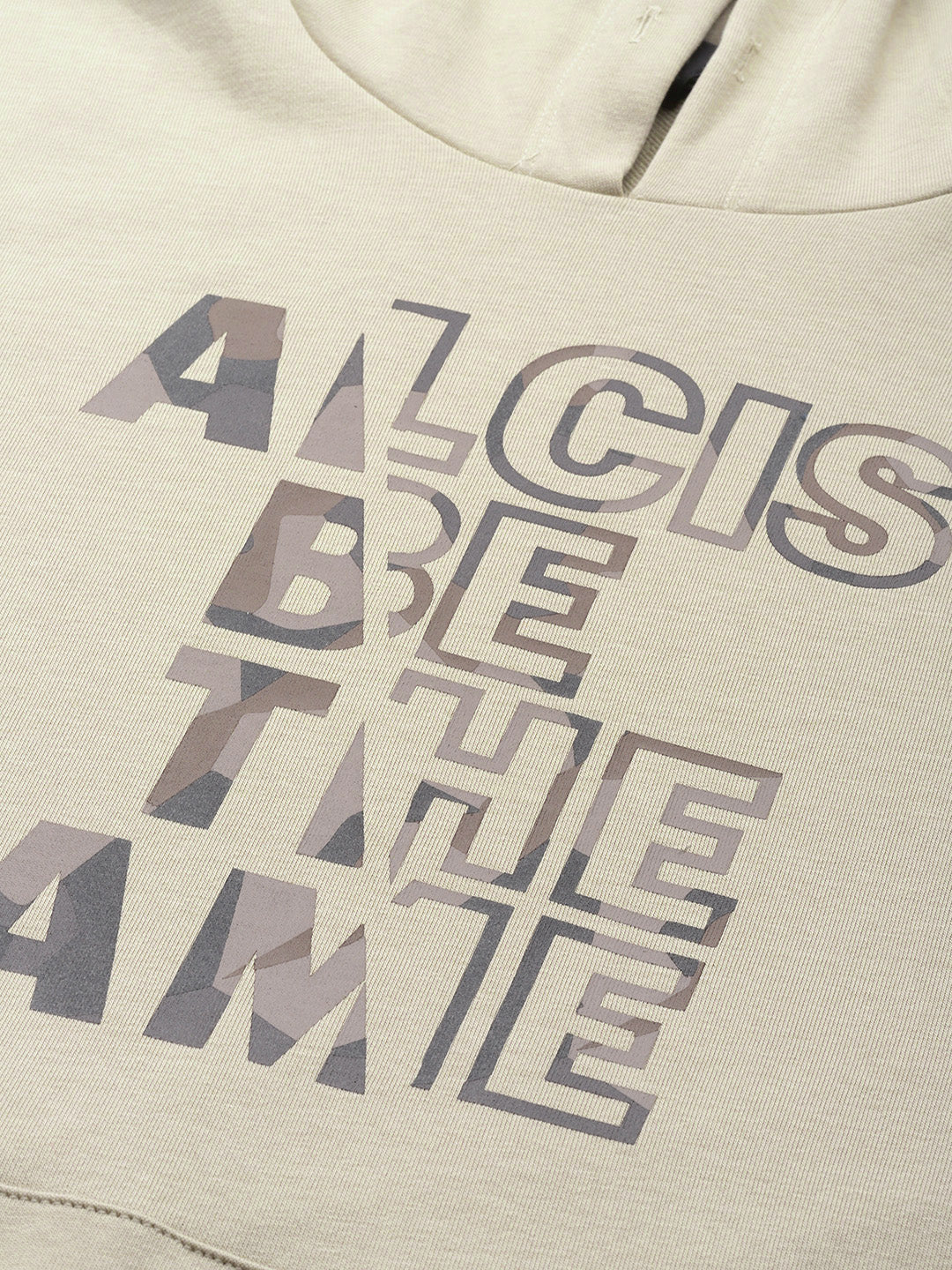 Alcis Men Cream-Coloured Printed Hooded Sweatshirt