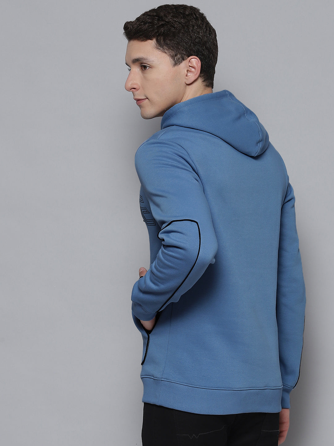 Alcis Men Blue Printed Hooded Sweatshirt