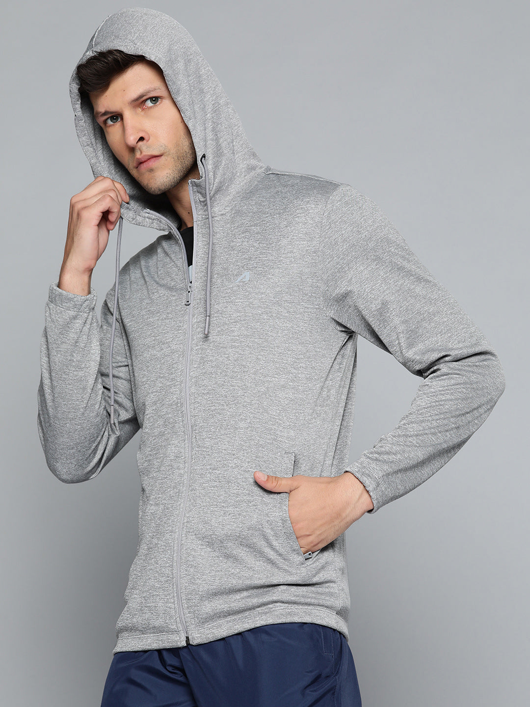 Alcis Men Grey Solid Hooded Sweatshirt