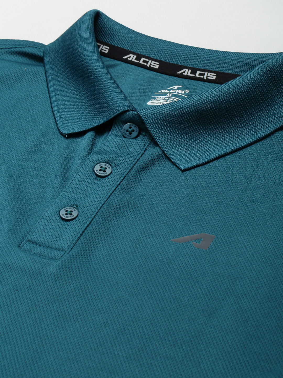 ALCIS Men Teal Blue Polo Collar Slim Fit Running T-shirt