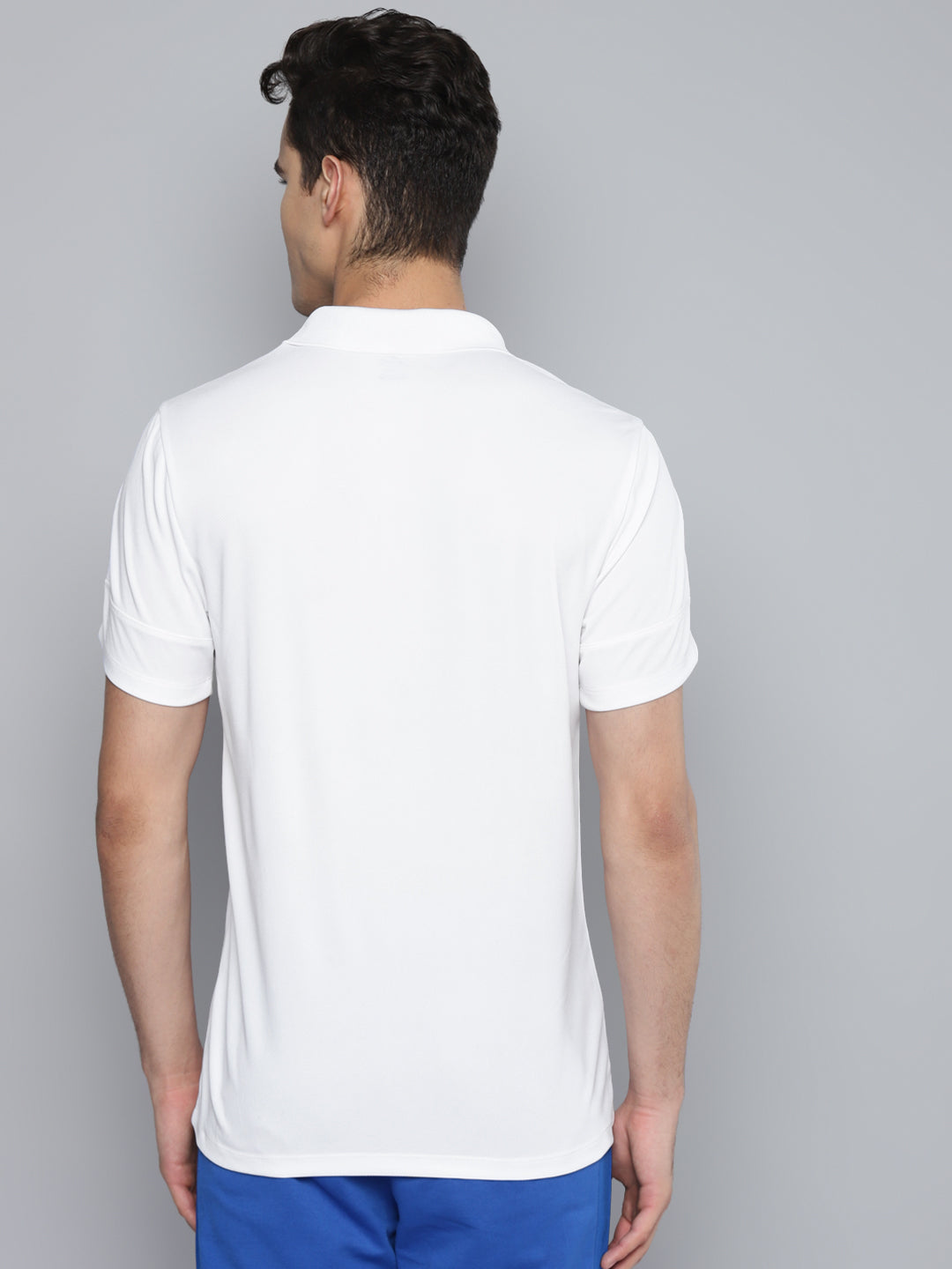 Alcis Men White Polo Collar Slim Fit Training or Gym T-shirt