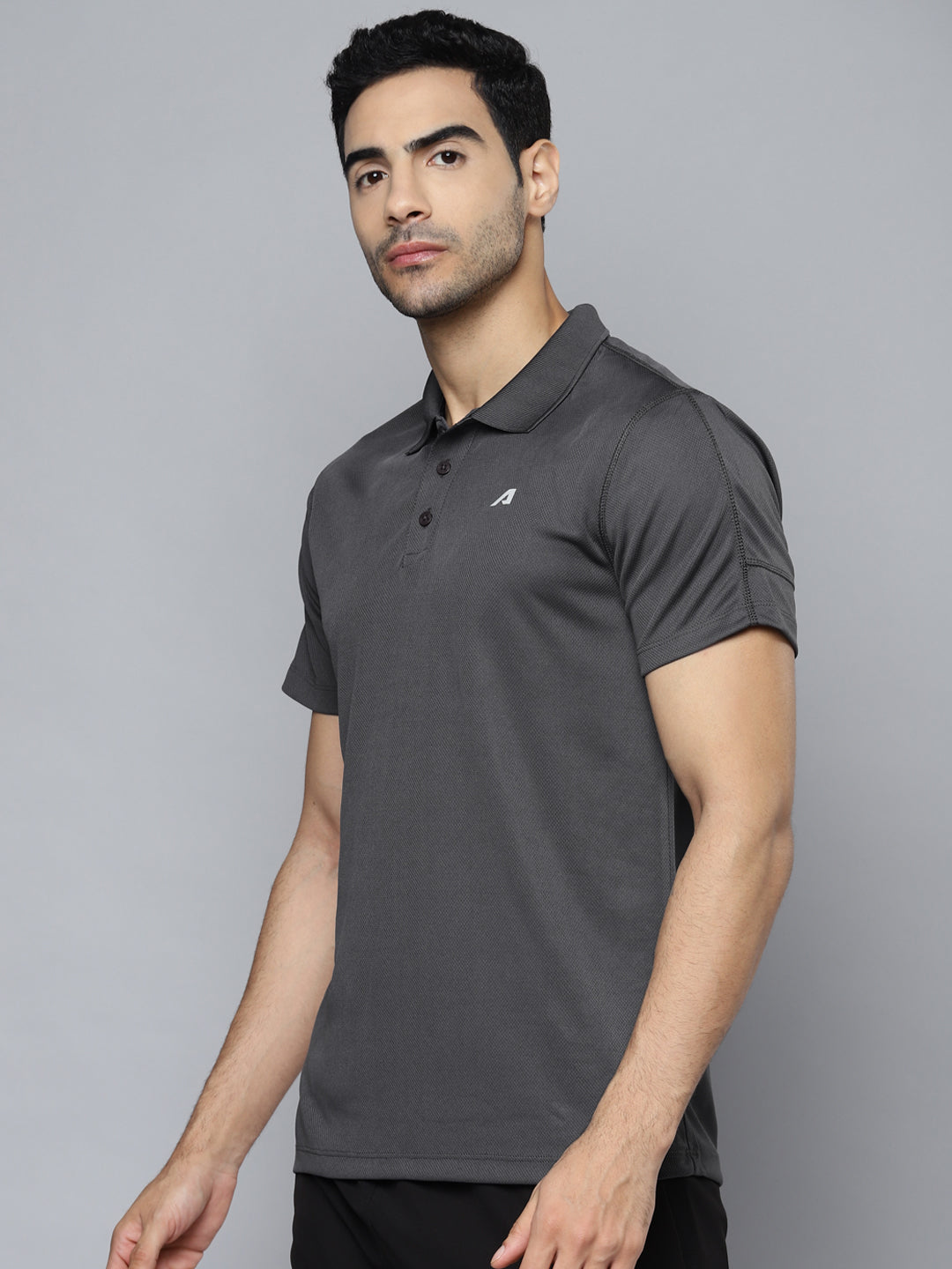 Alcis Men Charcoal Polo Collar Slim Fit T-shirt